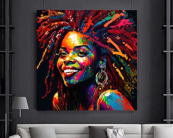 Modern Afro Woman Graffiti Art, Colorful Wall Decor