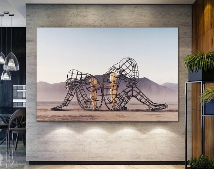 Inner Child Glowing, Inner Child Sculpture, Burning Man Sculpture, Two People Turning, Modern Wall Art, Abstract Art Print, Canvas Art Decor