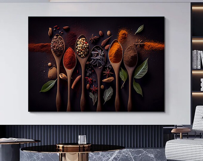 Kitchen Canvas Art-Spoon Spices Canvas Painting-Canvas Pictures-Food Canvas Wall Art-Large Canvas Art-Prints on Canvas-Kitchen Wall Decor