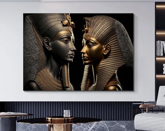 Egyptian pharaoh and queen wall art, Pharaoh canvas art, Pharaoh and queen print.