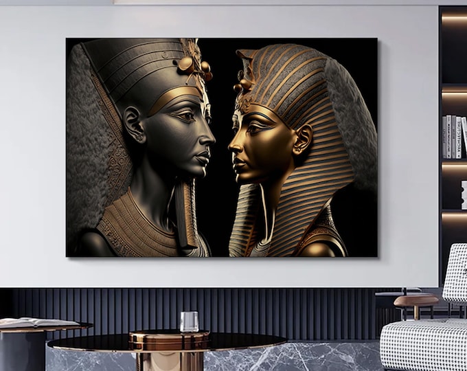 Egyptian pharaoh and queen wall art, Pharaoh canvas art, Pharaoh and queen print.