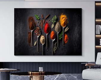 Kitchen Canvas Art-Spoon Spices Canvas Painting-Canvas Pictures-Food Canvas Wall Art-Large Canvas Art-Prints on Canvas-Kitchen Wall Decor