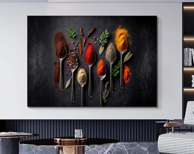 Kitchen Canvas Art-Spoon Spices Canvas Painting-Canvas Pictures-Food Canvas Wall Art-Large Canvas Art-Prints on Canvas-Kitchen Wall Decor