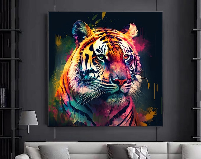 tiger canvas wall art, tiger animal print, home decor,Animal art.