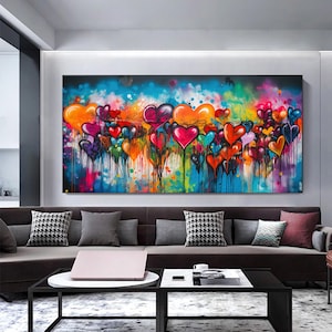 Banksy Graffiti Art Street |Graffiti Hearts Love | Graffiti wall art print | Banksy paint hearts | Large Framed Wall Art Set | ready hangig
