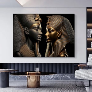 Egyptian pharaoh and queen wall art, Pharaoh canvas art, Pharaoh and queen print.