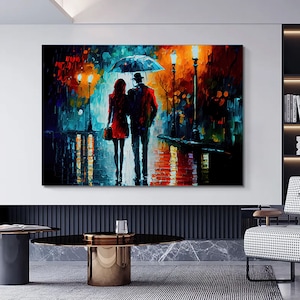 Love canvas print, love couples painting, hugging wall painting, love couples under umbrella canvas art.