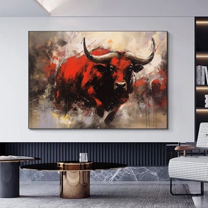 Bull canvas painting,Colorful bull,Bull painting art,Bull wall decor,Highland cow,Bull Abstract Canvas,Animal Painting,Big bull art