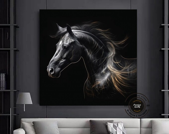 Black Horse Wall Art, Abstract Painting Extra Large Canvas Print, Equine Wall Art Framed Or Unframed Ready To Hang