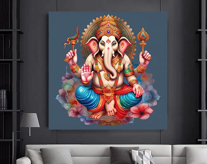 Great Ganesha Wall Art - Abstract wall art,Colorful Inspired Ganesh Canvas Wall Art.