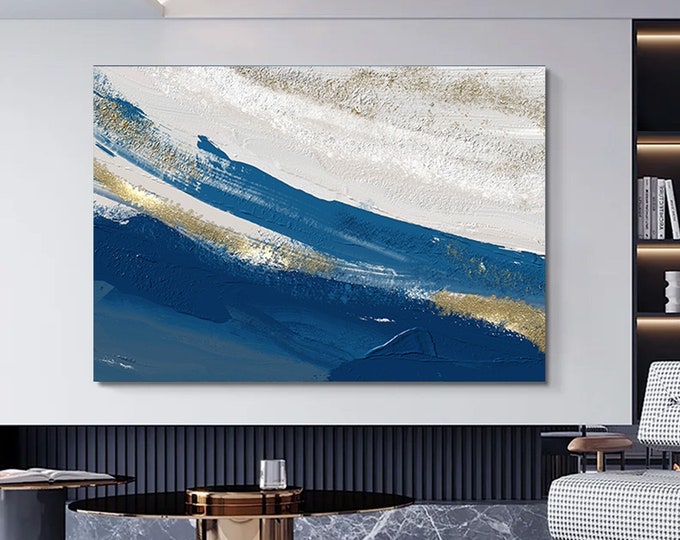Luxury Marble Wall Decor, Navy Blue Wall Art, Abstract Marble Wall Art, Alcohol Ink Artwork, Gold Marble Art Canvas,