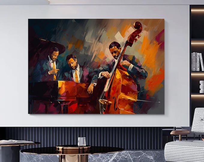 Jazz Club, Night and Music, Concert, Orchestra, Jazz Wall Decor, Canvas Painting