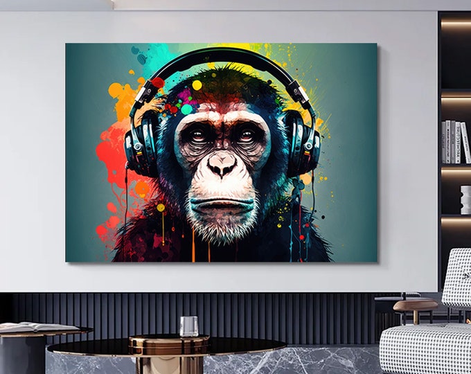 Abstract Graffiti Monkey, Funny Gorilla Wall Art Picture, Colorful Chimp Canvas Decor, Graffiti monkey Art, Colorful Monkey poster wall art