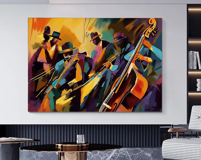 Jazz Club, Night and Music, Concert, Orchestra, Jazz Wall Decor, Canvas Painting