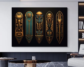 Ancient-Egypt-hieroglyphs-artifacts-Canvas wall decor.Ancient Egypt canvas print.