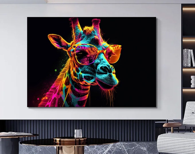 Giraffe Abstract Colorful Canvas Print Wall Art Canvas Wall Art Ready To Hang Stretched Over A Frame