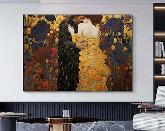 The Kiss Canvas, Gustav Klimt   style Canvas Art, Gustav Canvas Wall Art, Gustav Painting Canvas Print, Kissing Wall Art, Large Canvas, art