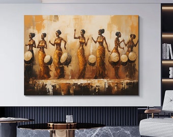 Handmade African Women Canvas Art, Local Culture Wall Decor