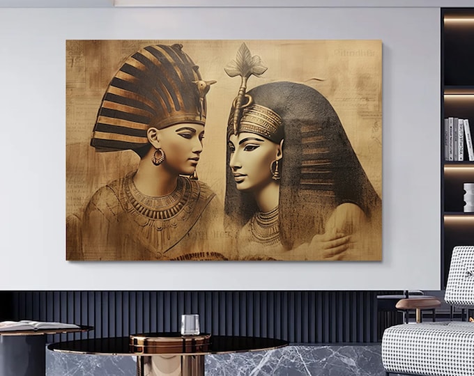Sphinx and Cleopatra Egyptian Souvenir Papyrus canvas wall art, Cleopatra canvas wall decor.