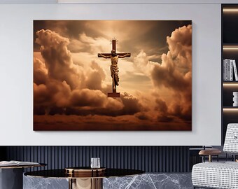 Jesus on the Cross Canvas Wall Art, Christian Decor, Easter Gift