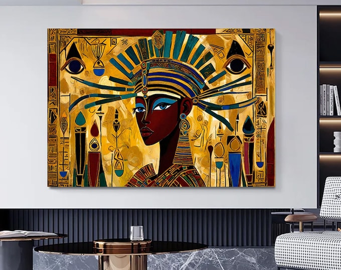 Portrait of an ancient Egyptian woman in a national headdress ,Egyptian woman wall art