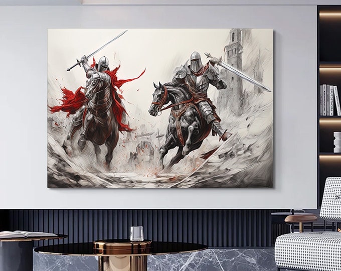 Painting-knights-horses-war canvas wall art, prancing horse canvas decor , modern wall decor.