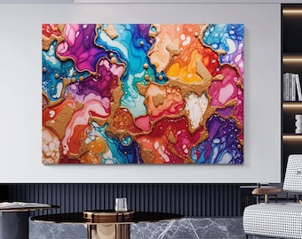 Pink and Gold Marble Canvas Art, Modern Shimmery Wall Decor