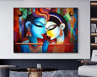 Radha Krishna Painting: Traditional Indian Art Canvas Wall Decor