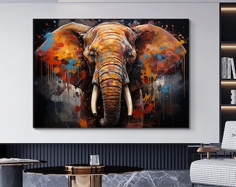 Graffiti Elephant Canvas Art, Modern Colorful Wall Decor