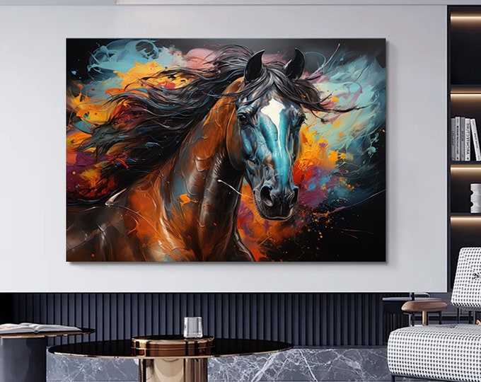 Horse canvas wall art print, horse  colorful canvas print , horse canvas painting , prancing horse canvas decor , modern wall decor.