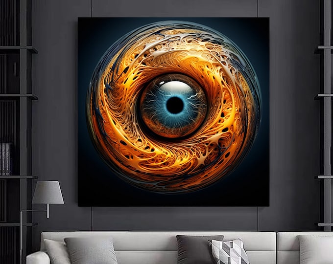 Eye-with-black-pupil-orange-flames wall art .Eye print canvas art , Bedroom Wall Decor, Home Gift, Room Decor