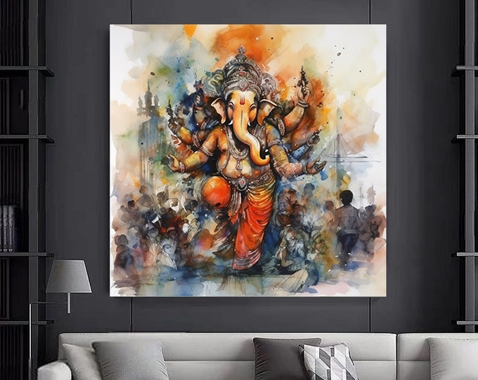 Great Ganesha Wall Art - Abstract wall art,Colorful Inspired Ganesh Canvas Wall Art.