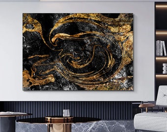 Black and Gold Abstract Canvas Print, Modern Wall Art
