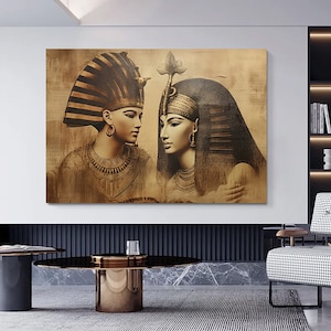 Sphinx and Cleopatra Egyptian Souvenir Papyrus canvas wall art, Cleopatra canvas wall decor.