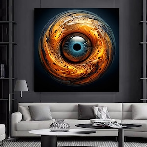 Eye-with-black-pupil-orange-flames wall art .Eye print canvas art , Bedroom Wall Decor, Home Gift, Room Decor