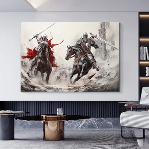 Knights and Horses Canvas Wall Art: Medieval War Decor