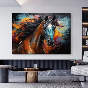 Horse canvas wall art print, horse  colorful canvas print , horse canvas painting , prancing horse canvas decor , modern wall decor.