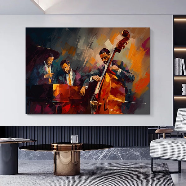 Club de jazz, Nuit et musique, Concert, Orchestre, Décoration murale jazz, Peinture sur toile