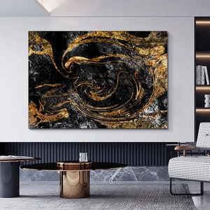 Black Abstract wall art, Dark Abstract Canvas Print, Black art, Modern Living Room Decor, Abstract Black Decor, Black and Gold Art,Gold Gift