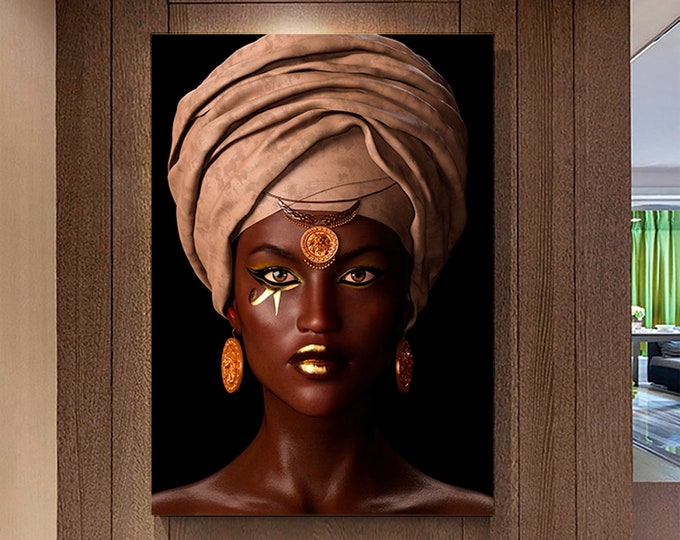 Modern African Woman Painting Wall Art Poster Home Decoration For Living Room, African Woman Print on Canvas,Ethnic Ladies Art,African Lady