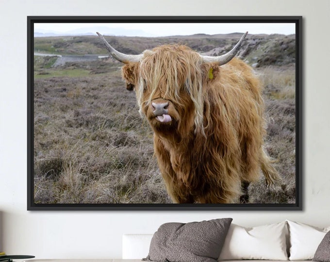 Highland Cow,Cattle Wall Decor, Animal Wall Art, Nature Landscape Printed, Wild Bull Wall Art, Cattle Horn Artwork, Wild Animal Art,