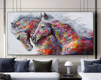 Animal Art Two Running Horses Canvas Painting Wall Art Pictures For Living Room Modern Abstract Art Prints Poster