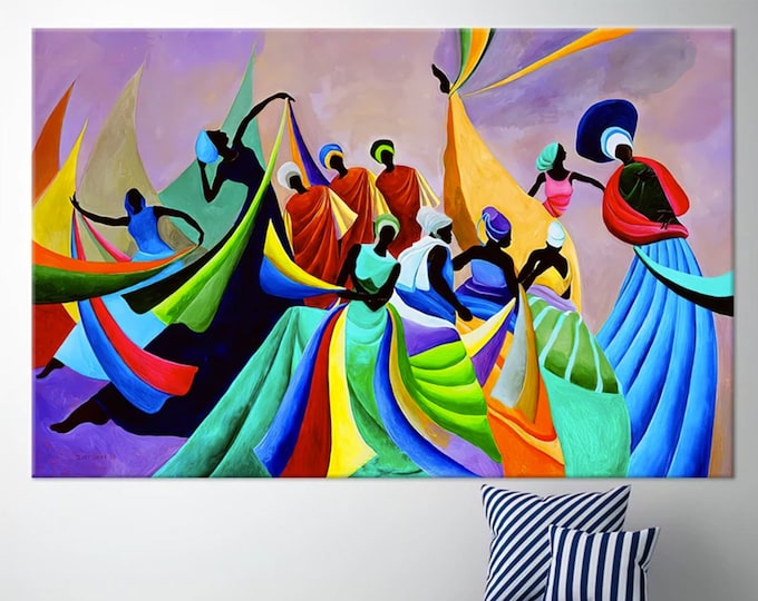 Colorful African Woman Dancers, African Woman Canvas, African Dancers, African Wall Art, African Canvas, African American Art, African Woman