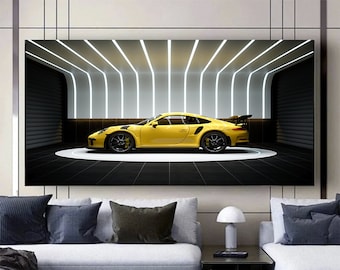 Porsche 911 Canvas Sport YELLOW  Car Wall Art Print Motivation Office Wall Decor Сar Poster Porsche Gift Large Canvas Print Home Gift Home