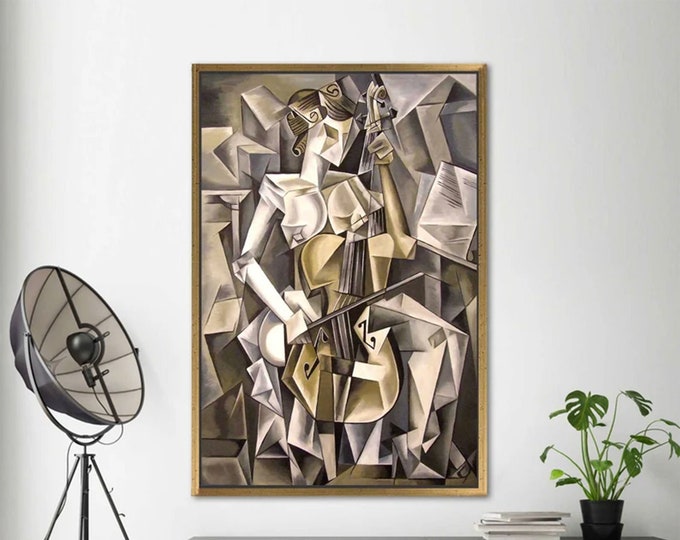 Woman Playing A Cello, Musician Woman Canvas, Music Room Canvas, Modern Printed, Music Art, Cello Art, Cubism Poster Woman Playing A Cello,