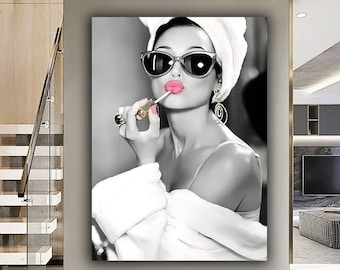 Audrey Hepburn Pink Lips Canvas Print, Fashion Wall Art