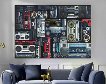 Retro Boombox Canvas Print, Music Wall Art