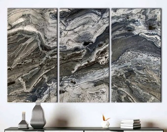 Black Gray Marble Canvas Art, Alcohol Ink Stone Wall Decor
