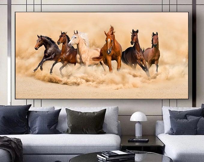 Running Horses Canvas Art, A Herd Of Horses On Canvas Large Wall Art, Running Horses Created A Cloud Of Dust Canvas Painting Wall Art Decor