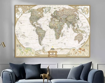 Tumbled Style World Map Canvas Print, World Map Poster, World Map Wall Art, World Map Wall Decoration